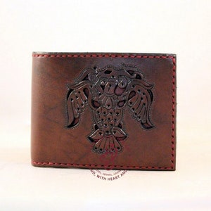 Cartera de viaje de cuero tallado con TURUL Cartera grabada a mano, tarjetero, billetera celta personalizada, billetera delgada grabada