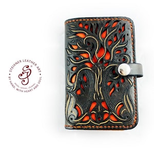 Celtic Leather Wallet, Yggdrasil Business card holder wallet, Tree of life wallet, Hand tooled mens wallet, Fathers Day gift