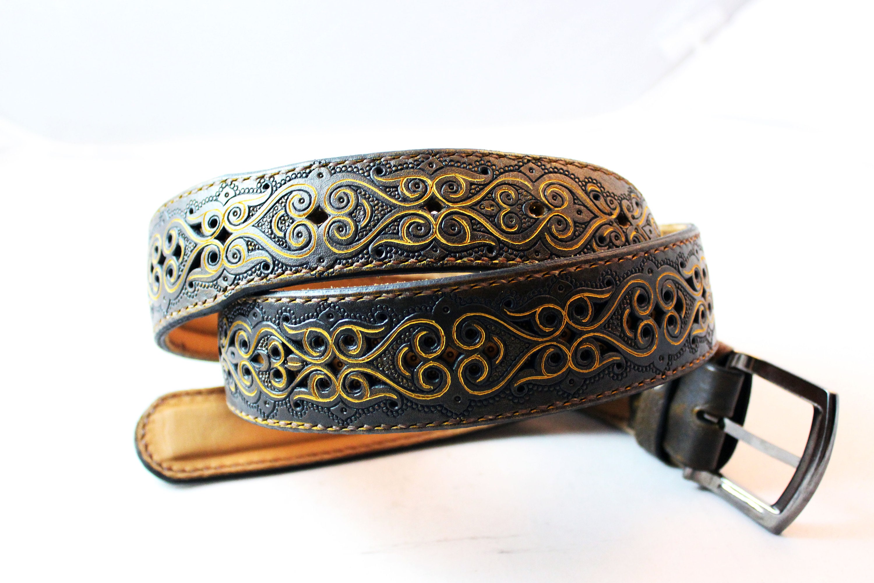 Engraved Leather Belt Hand Tooled Leather Belt Custom Belt Etsy UK