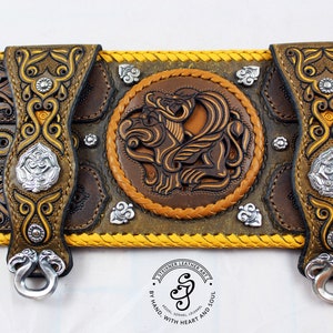 Leather Wide Belt, Medieval Leather Belt, LARP Accessories, Viking Belt, Hand Tooled Leather Belt, Celtic Outfit, Nordic Belt, SCA Costume image 2