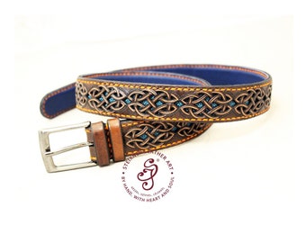Custom Leather Belt, Hand Tooled Leather Belt, Artisan Accessories, Genuine Leather Belt, Festival Outfit, Wide Leather Belt, Medieval Belt