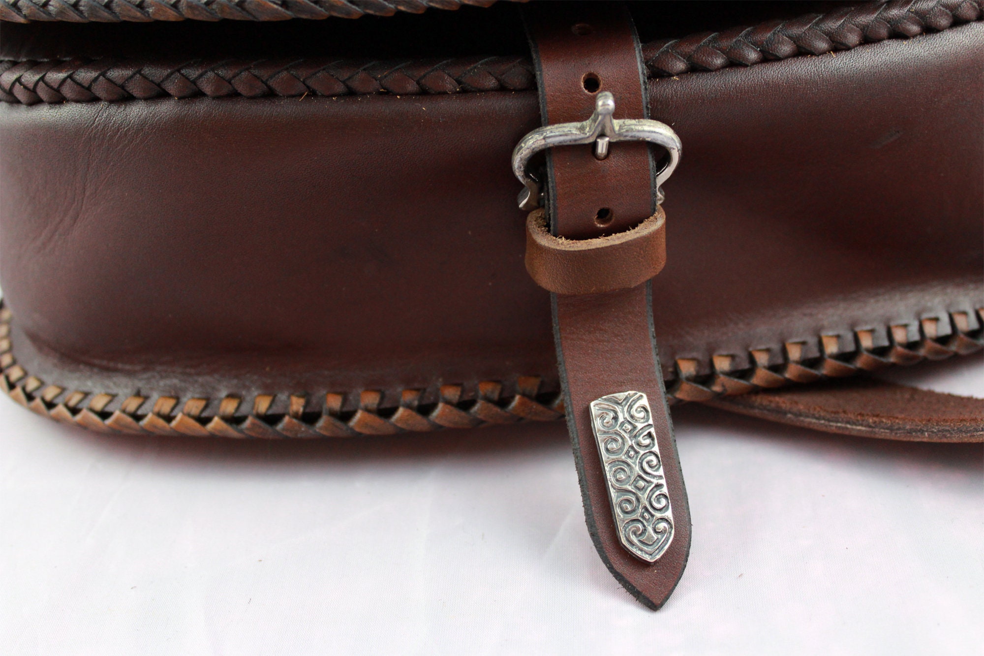 Luxury Full Grain Leather Shoulder Bag Yggdrasil Tooled 