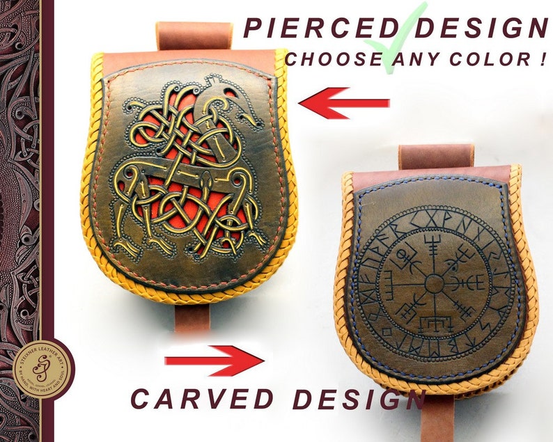Leather Sporran Scottish Belt Bag With Lion, Festival Medieval Viking Belt Hip Bag Ethnic Pouch LARP Bag Nordic Celtic Coin pouch image 8
