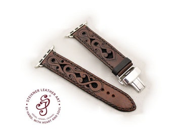 Brown Full Grain Leather Apple Watch Band for ALL type, Hand Tooled Leather Apple Watch Bracelet , Custom watch strap Apple Watch Band