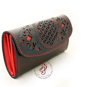 Cartera unisex de cuero, cartera de motociclista personalizada, cartera para pasaporte, flor de la vida, cartera vikinga Cartera de cuero, regalo único para él