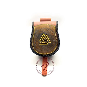 Tooled Leather Belt pouch, Valknut Viking Belt Bag, Viking Leather Purse, Scale Shaped Bag, Viking Leather Belt pouch for Viking Reenactment