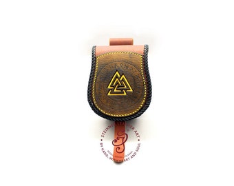 Valknut Wikinger Gürteltasche, Punzierte Leder Gürteltasche, Valknut Leder Gürteltasche für Wikinger-Reenactment