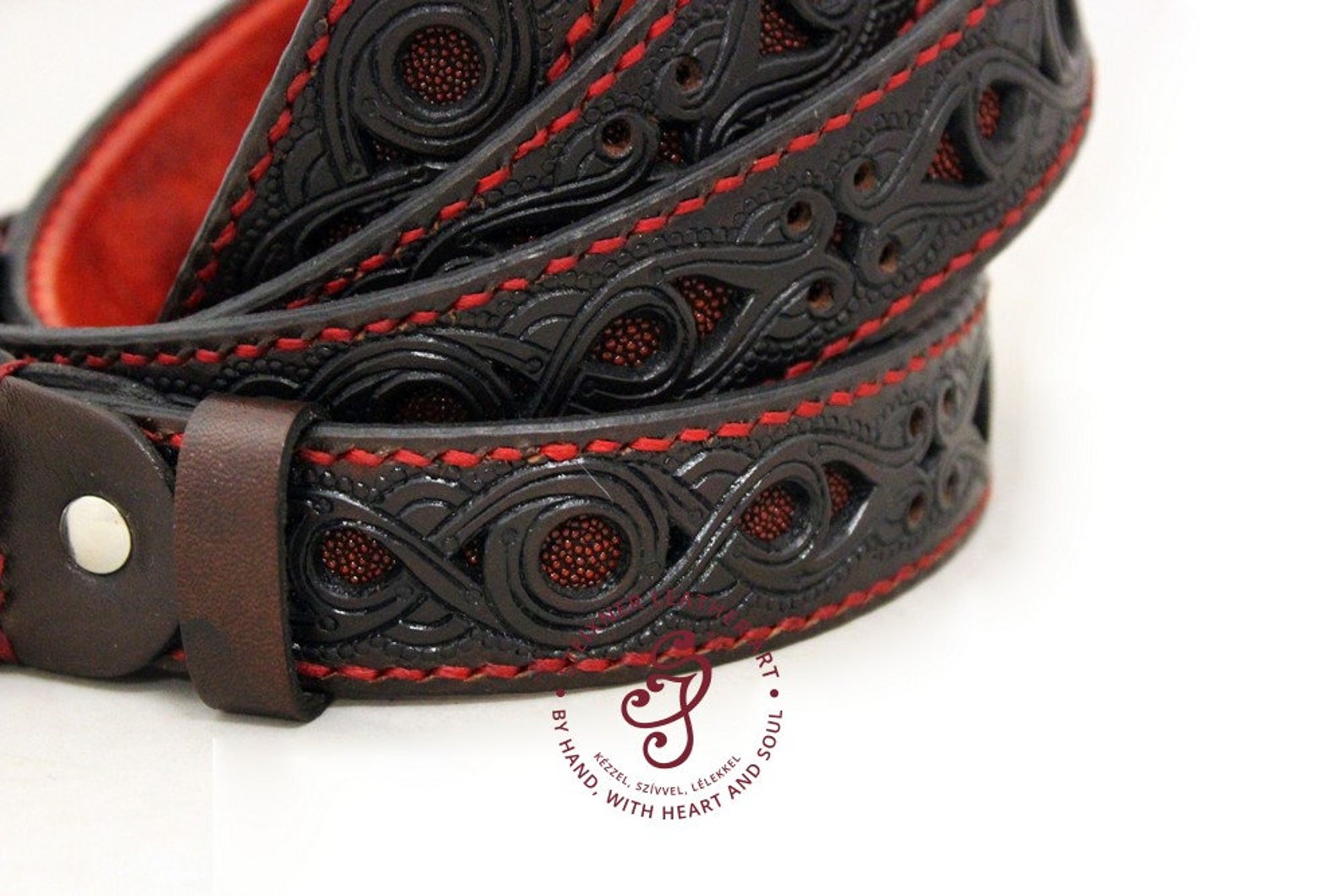 mens tooled leather belt
