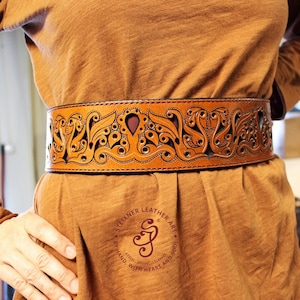 Flower Leather belt, wide leather belt, women leather belt, waist leather belt, dress belt, vintage belt, designer belt, fashion belt, gift