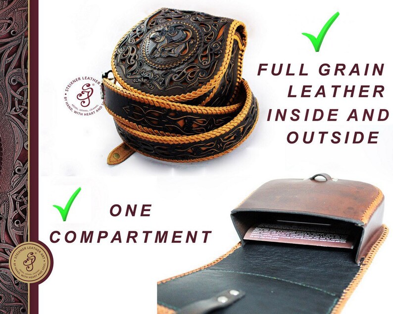 Medieval Leather Bag Engraved Leather Belt Pouch Personalized Leather Belt Pack Leather Armor with Leather Hip Bag Bum Bag Coin Purse image 7