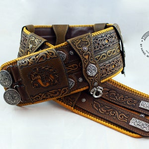 Leather Wide Belt, Medieval Leather Belt, LARP Accessories, Viking Belt, Hand Tooled Leather Belt, Celtic Outfit, Nordic Belt, SCA Costume image 7