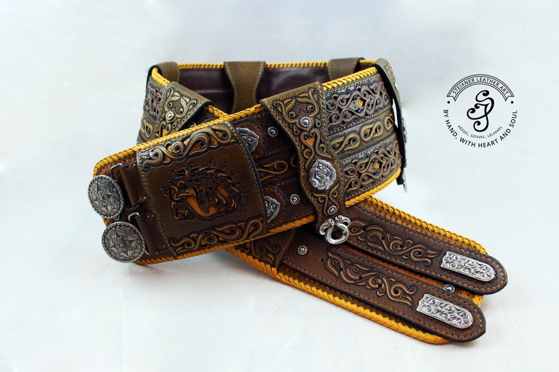 Leather Wide Belt, Medieval Leather Belt, LARP Accessories, Viking Belt, Hand Tooled Leather Belt, Celtic Outfit, Nordic Belt, SCA Costume image 7