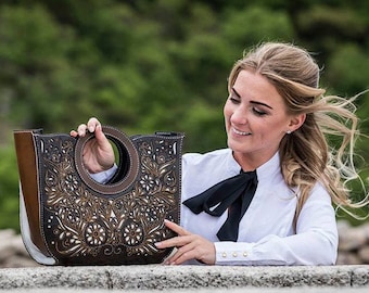 Damen Ledertasche, Braune Leder Tragetasche, Leder Schulter Handtasche Geschenk für Sie, Elegante und Einzigartige Messenger Satchel für Sie