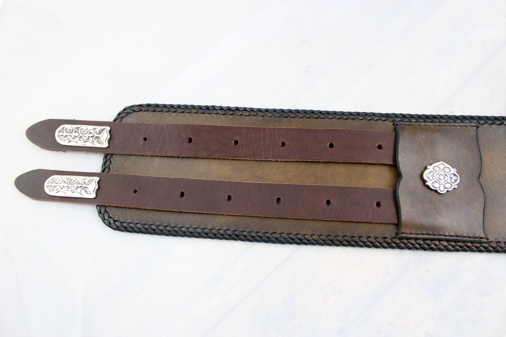 Handcrafted Leather Belt With Coins & Studs - Brown