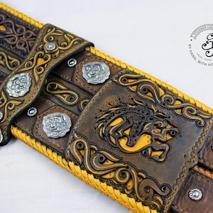 Leather Wide Belt, Medieval Leather Belt, LARP Accessories, Viking Belt, Hand Tooled Leather Belt, Celtic Outfit, Nordic Belt, SCA Costume image 3