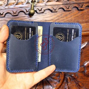Billetera plegable de cuero de grano completo, billetera de cuero con bolsillo frontal, regalo de tercer aniversario, billetera de cuero para tarjetas, billetera de cuero personalizada