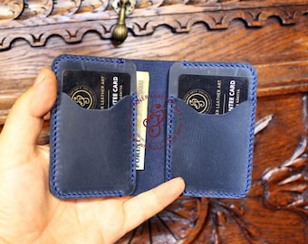 Billetera plegable de cuero de grano completo, billetera de cuero con bolsillo frontal, regalo de tercer aniversario, billetera de cuero para tarjetas, billetera de cuero personalizada