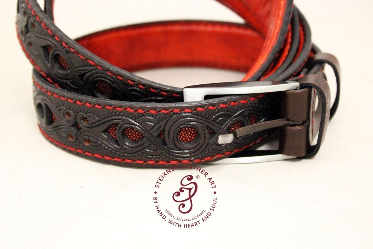 mens tooled leather belt