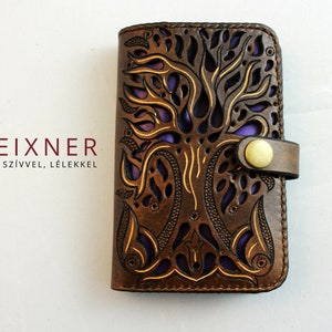 Cartera de cuero celta, cartera tallada Initails, runas vikingas, regalo de hombres, regalo del padre, regalo de aniversario, árbol del mundo, Yggdrasil, árbol de la vida