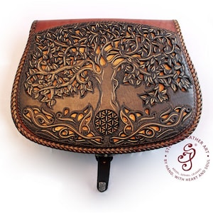 Handmade Women&#39;s Leather Bag, Leather Shoulder Bag, Leather Crossbody Bag, Tree of life leather anniversary Gift for Her, Capacious bag