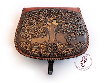 Handmade Women's Leather Bag, Leather Shoulder Bag, Leather Crossbody Bag, Tree of life leather anniversary Gift for Her, Capacious bag