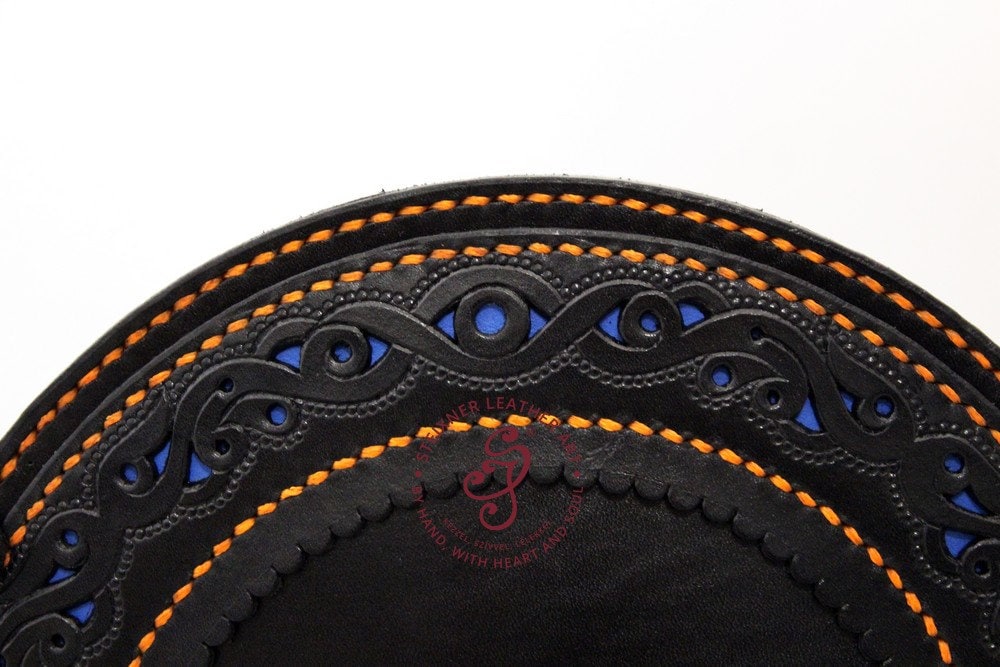 Tooled Leather Round Bag, Black Leather Circle Bag, Small Leather ...