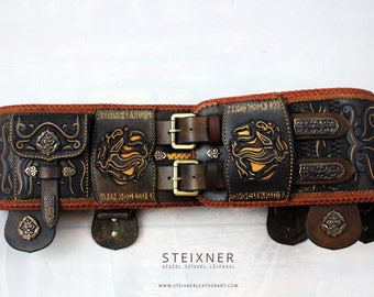 Hand Tooled Leather Belt, Medieval Wide Belt, Viking Belt, Norse Outfit, Reenactment Accessories, Genuine Leather Belt,Cosplay Costume Belt