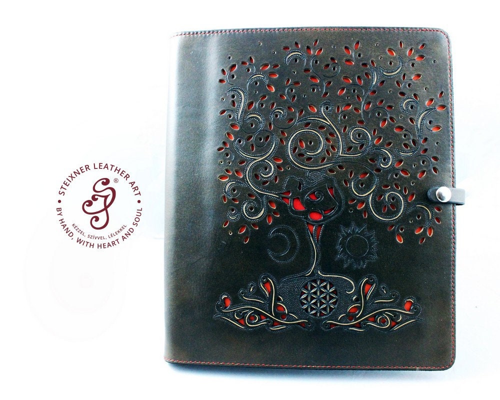 Custom A4 Traveler's Leather Notebook Carved Yggdrasil Tree of Life ...