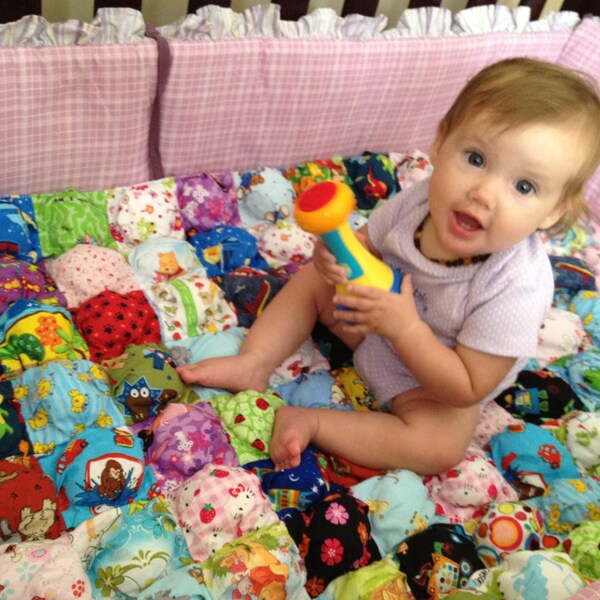 Biscuit Baby Quilt with Blue Jungle Animal Back