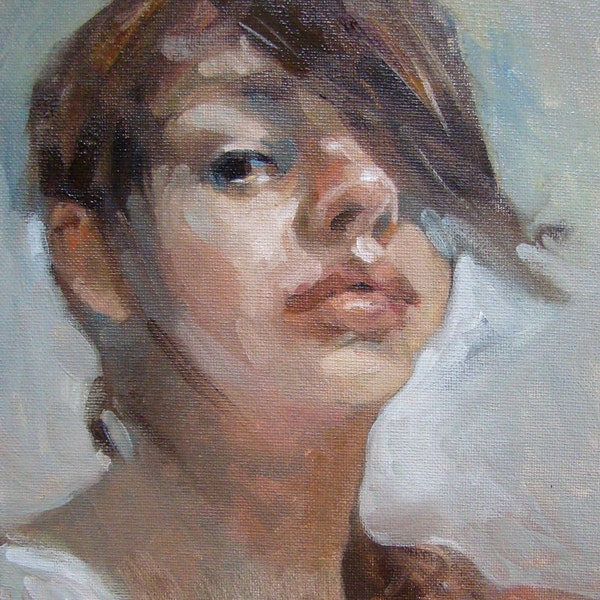 Small original painting of a girl 8x10