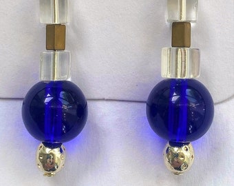 Cobalt blue glass earrings with Sterling Silver hooks