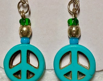 Peace sign beaded earrings with Sterling Silver hooks