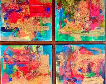 Set of 4 original contemporary paintings. Vibrant, textured, bold.