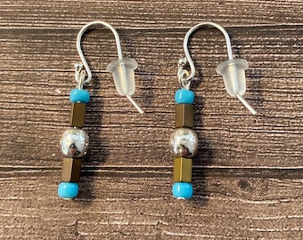 Multi-bead drop earrings with Sterling Silver ear hooks