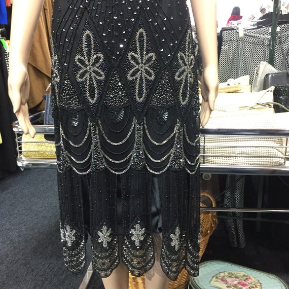 1920's Black Flapper Dress/Black Beaded Dress - image 3