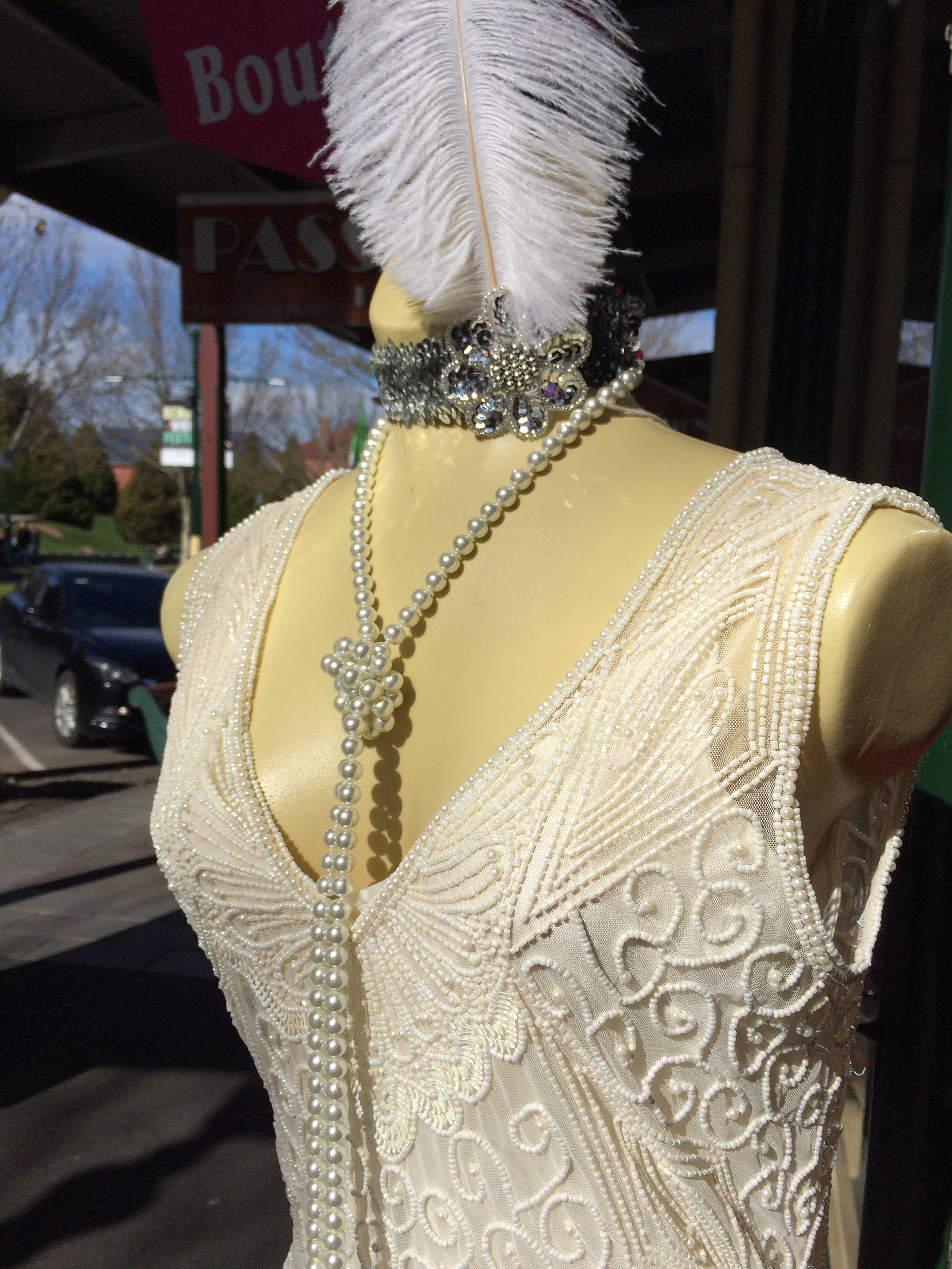 cream beaded flapper dress Oatmeal