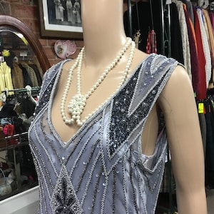 1920’s Silver Flapper Dress/Silver Beaded Dress/