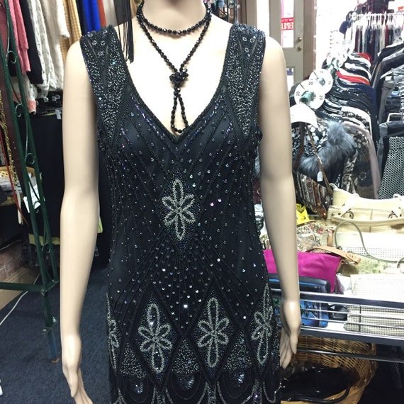 1920's Black Flapper Dress/Black Beaded Dress - image 4