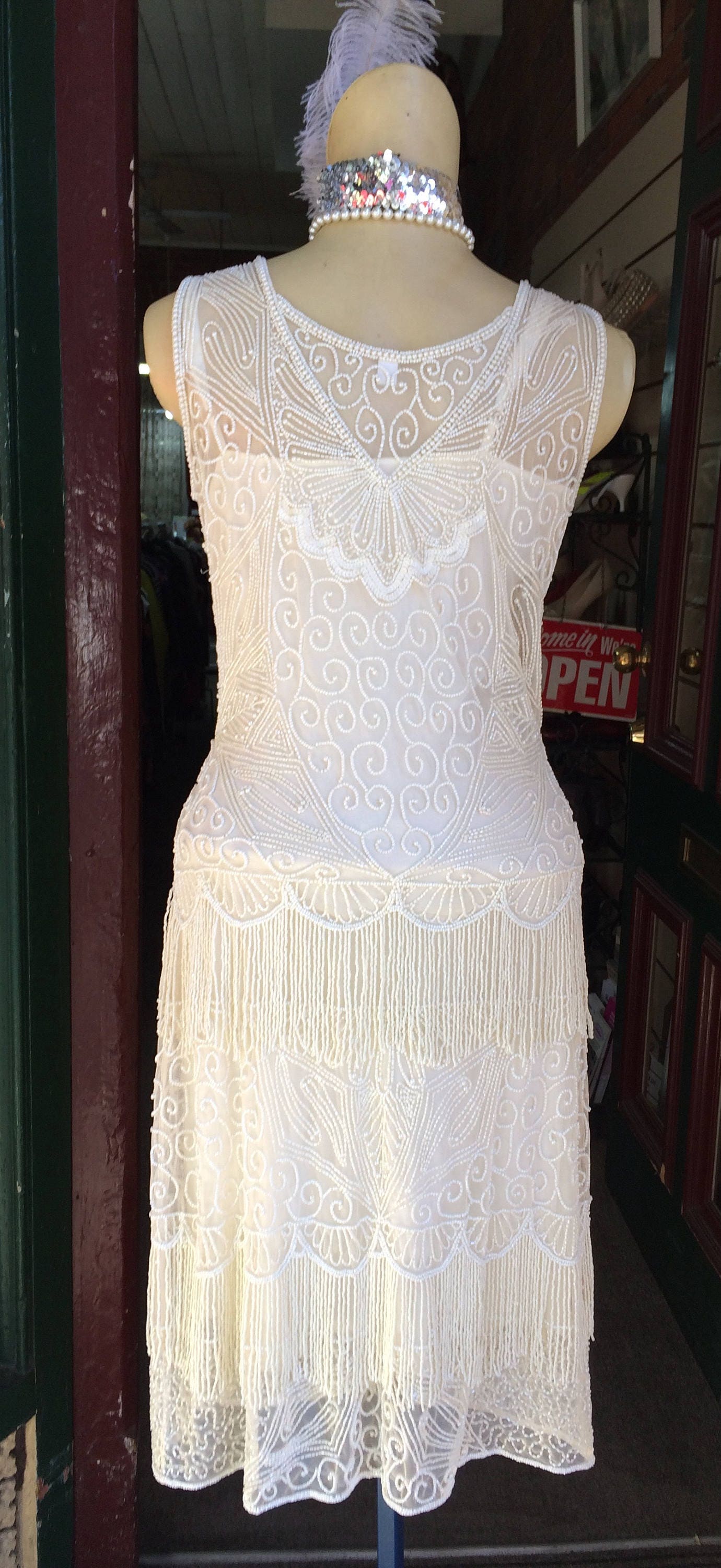 1920's Cream Flapper Beaded Dress/cream Flapper Dress/cream Dress With Fringing - Etsy 1920's Cream Flapper Beaded Dress/cream Flapper Dress/cream Dress With Fringing - Etsy