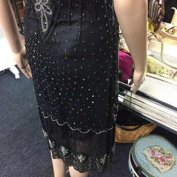 1920's Black Flapper Dress/Black Beaded Dress - image 6