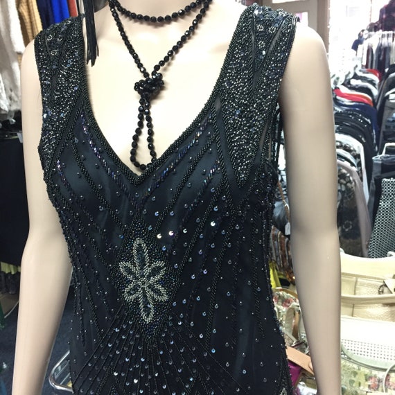 1920's Black Flapper Dress/Black Beaded Dress - image 7