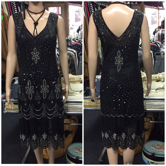 1920's Black Flapper Dress/Black Beaded Dress - image 2