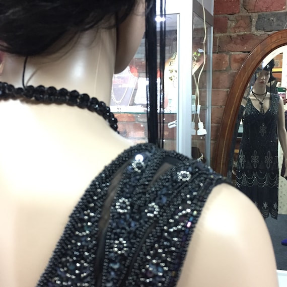 1920's Black Flapper Dress/Black Beaded Dress - image 8