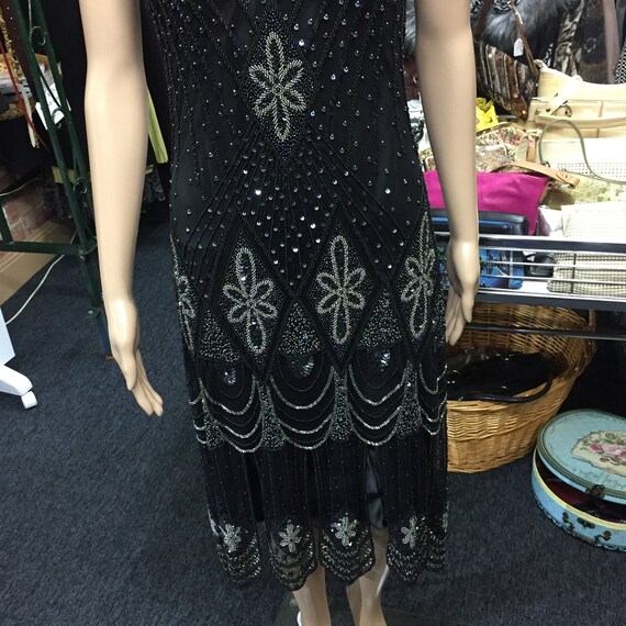 1920's Black Flapper Dress/Black Beaded Dress - image 5