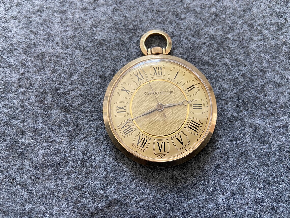 Vintage Caravelle Mechanical Wind Up Pocket Watch Etsy