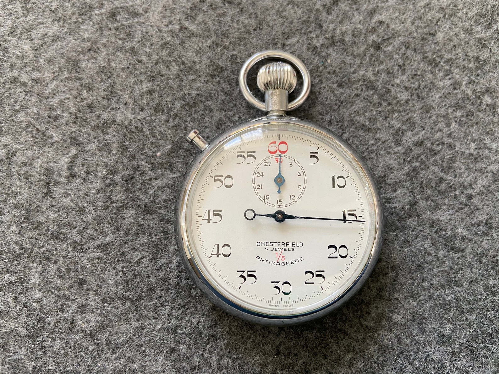 Swiss Made Chesterfield 7 Jewels 1/5 Vintage Stopwatch Etsy