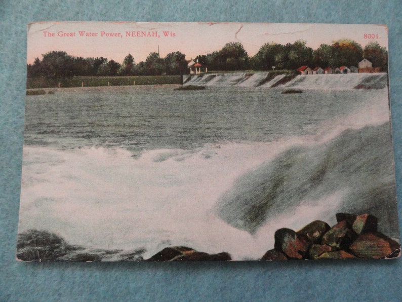 Neenah Great water power Wisconsin Vintage 1911 Postcard