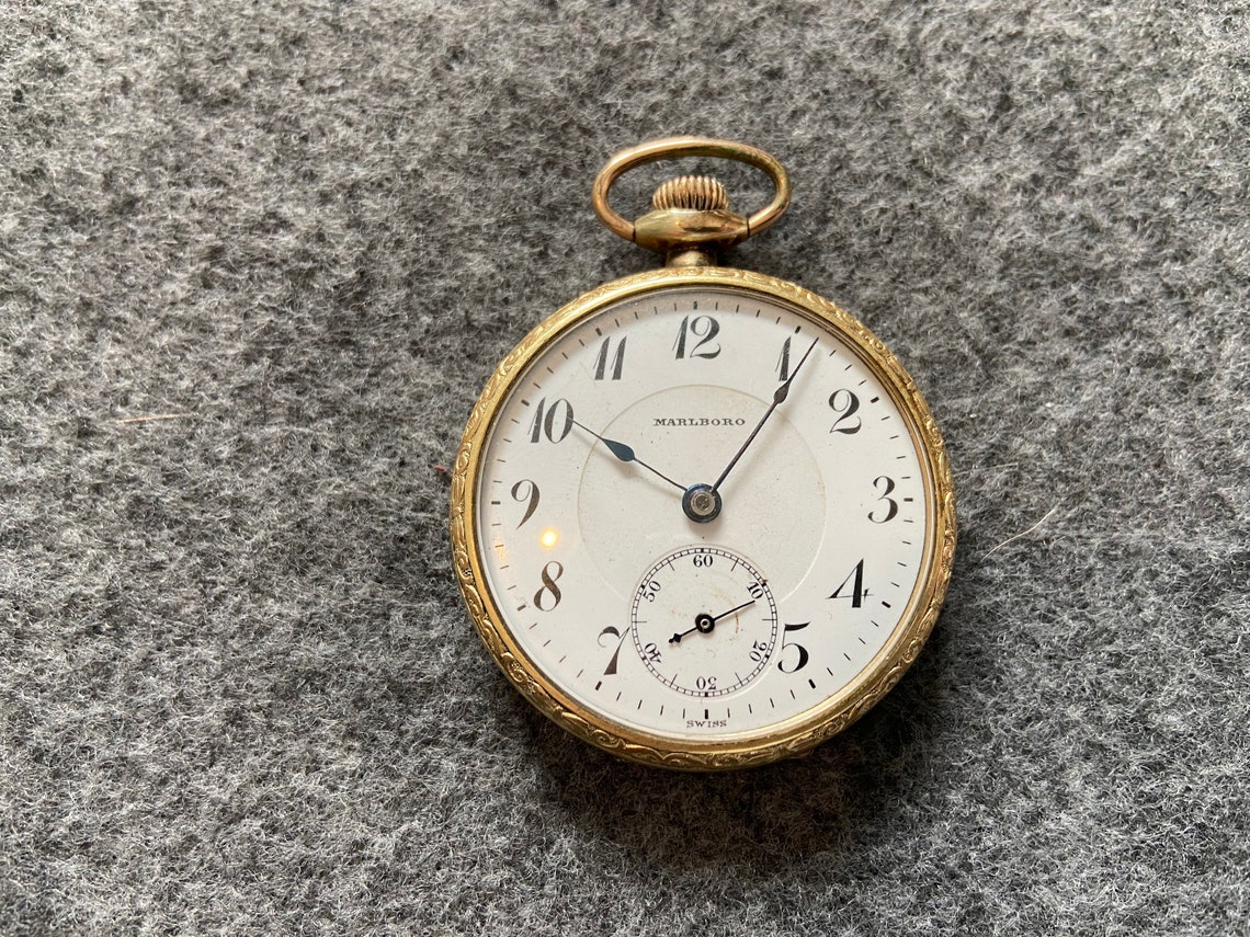 Vintage Swiss Made Marlboro Mechanical Wind up Pocket Watch Etsy
