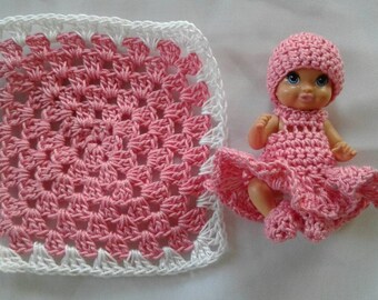 1/6 Scale Skipper baby dress, hat and booties and matching blanket-girl