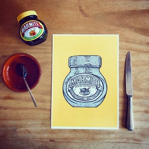 Original Marmite Illustrated Print // Kitchen Cupboard Design // Unframed Print // Standard Sizes A5 A4 A3 // by Amy Rose